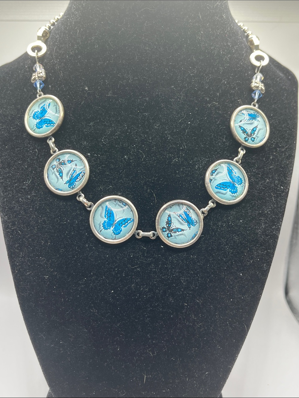 Vintage Retro Blue Butterfly Necklace Attributed to Designs From The Deep 15"
